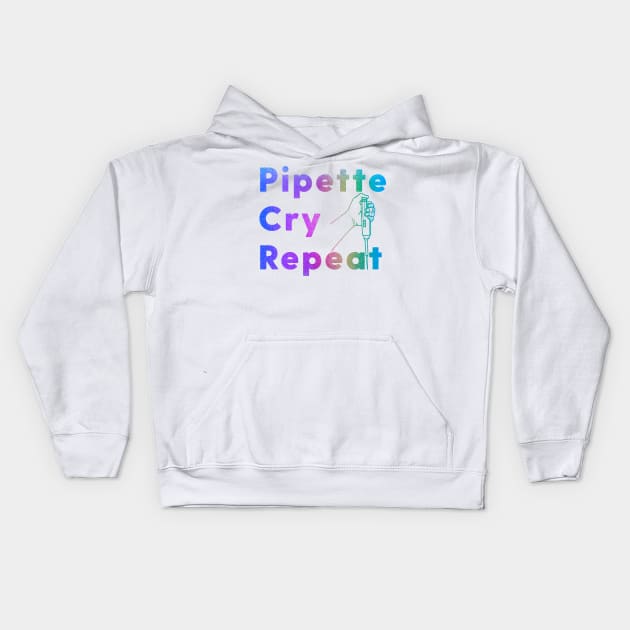 PCR Pipette Cry Repeat Colorful Rainbow Glitter Sparkle Micropipette Kids Hoodie by labstud
